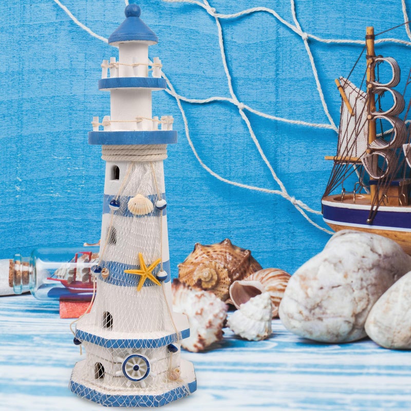 ChezMax Nautical Ocean Lighthouse Decor for Home - 15.0" Nautical Lighthouse Decor, Mediterranean Sea Beach Style Watchtower, Outdoor Wooden Nautical Tower Ornament Figurine - Image 2